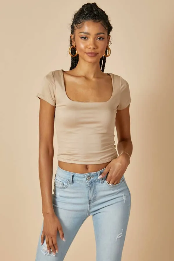 SQUARE NECK DOUBLED LAYERED CROP TEE sold by Heart & Hips product image thumbnail 2