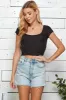 SCOOP NECK SHORT SLEEVE RIB, CUT & STITCH DETAIL TOP sold by Heart & Hips