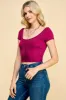 SCOOP NECK SHORT SLEEVE RIB, CUT & STITCH DETAIL TOP sold by Heart & Hips