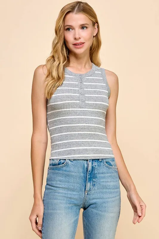 BUTTON DETAIL CONTRAST BINDING STRIPE TANKTOP sold by Heart & Hips