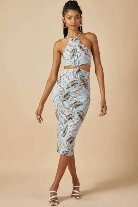 FRONT TIE HALTER PRINTED MIDI DRESS sold by Heart & Hips