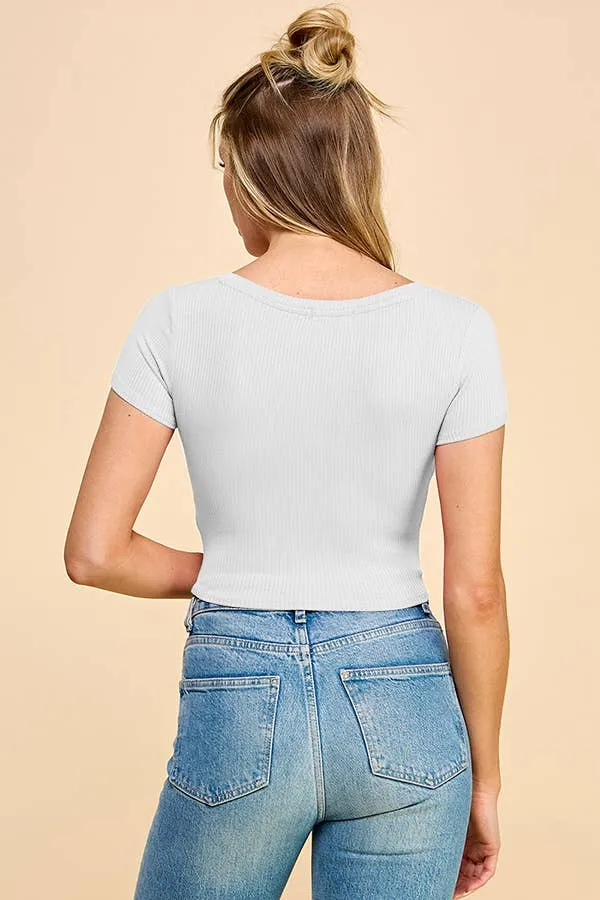 SHORT SLEEVE V-NECK CROP TOP sold by Heart & Hips product image thumbnail 5