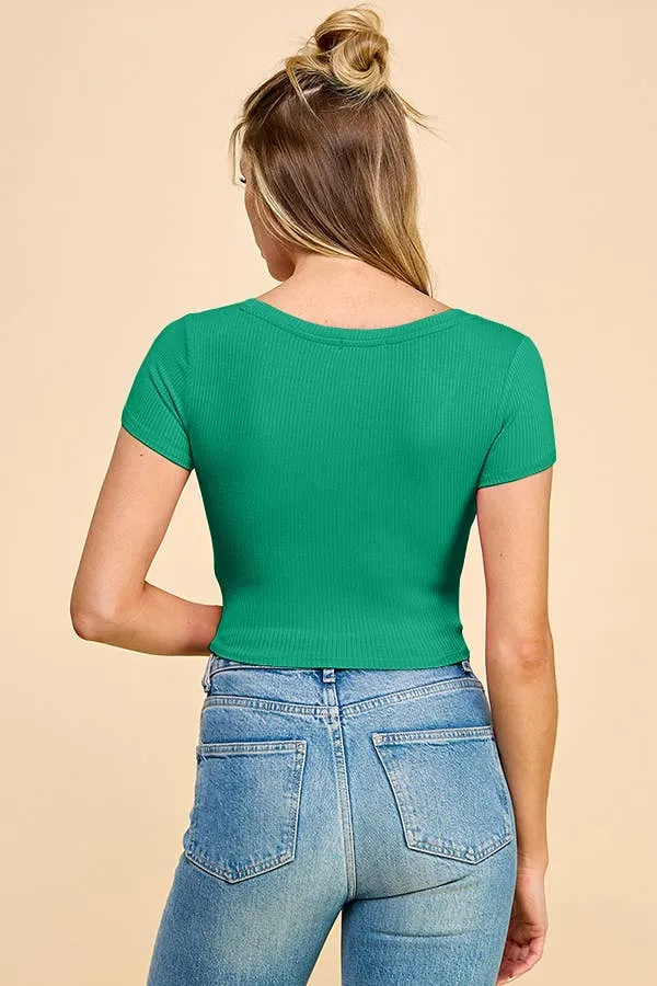 SHORT SLEEVE V-NECK CROP TOP sold by Heart & Hips product image thumbnail 3