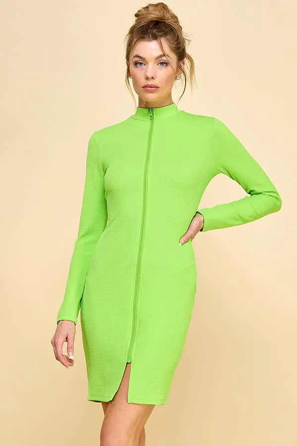 FULL OPEN ZIP- UP FRONT MOCK NECK LONG SLEEVE BULLET MINI DRESS sold by Heart & Hips product image thumbnail 4