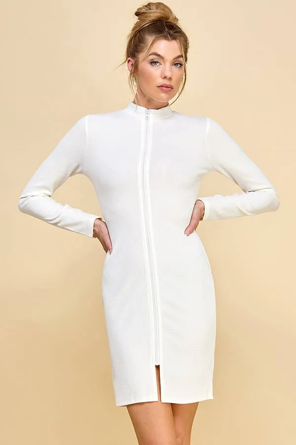FULL OPEN ZIP- UP FRONT MOCK NECK LONG SLEEVE BULLET MINI DRESS sold by Heart & Hips