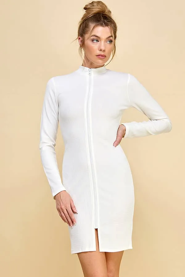 FULL OPEN ZIP- UP FRONT MOCK NECK LONG SLEEVE BULLET MINI DRESS sold by Heart & Hips product image thumbnail 2