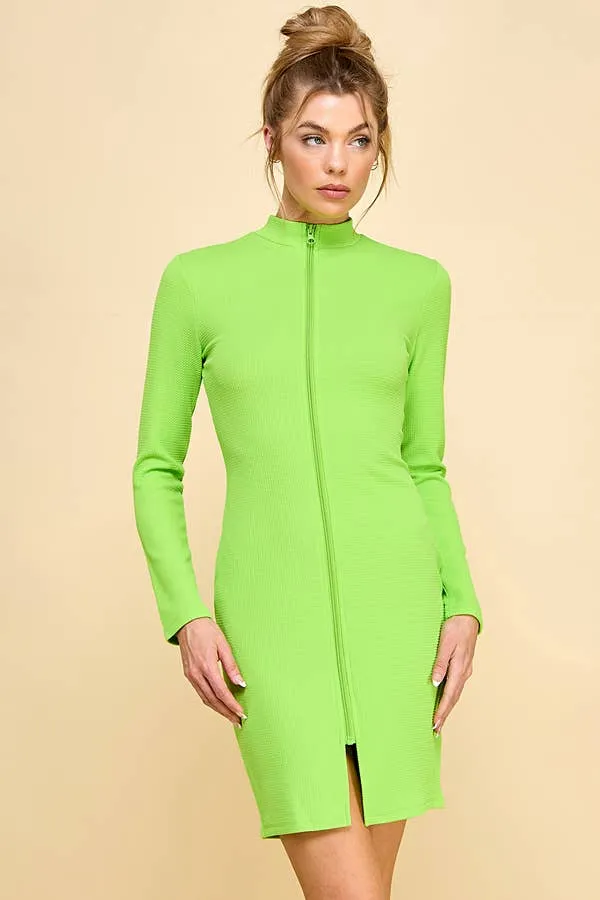 FULL OPEN ZIP- UP FRONT MOCK NECK LONG SLEEVE BULLET MINI DRESS sold by Heart & Hips product image thumbnail 5