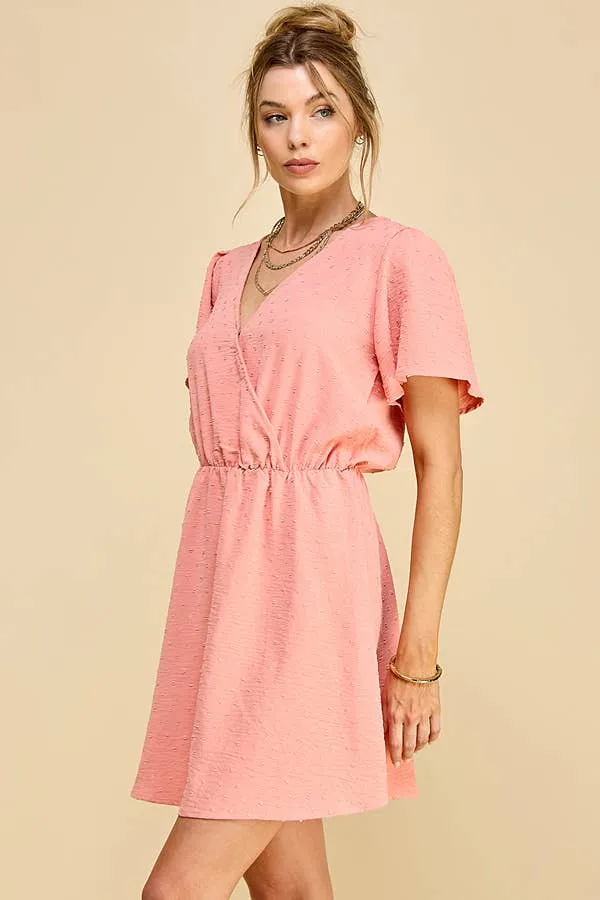 SURPLICE NECK BUTTERFLY SLEEVE SWISS DOT FLARED MINI DRESS sold by Heart & Hips