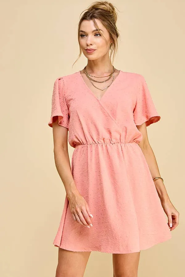 SURPLICE NECK BUTTERFLY SLEEVE SWISS DOT FLARED MINI DRESS sold by Heart & Hips product image thumbnail 4