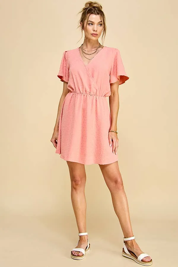 SURPLICE NECK BUTTERFLY SLEEVE SWISS DOT FLARED MINI DRESS sold by Heart & Hips product image thumbnail 2