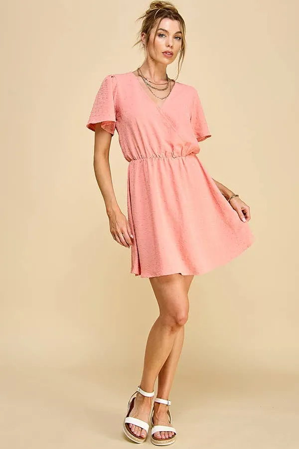 SURPLICE NECK BUTTERFLY SLEEVE SWISS DOT FLARED MINI DRESS sold by Heart & Hips product image thumbnail 5