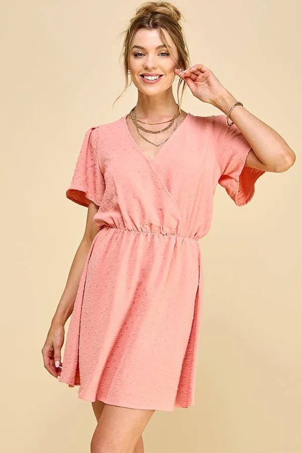 SURPLICE NECK BUTTERFLY SLEEVE SWISS DOT FLARED MINI DRESS sold by Heart & Hips product image thumbnail 3