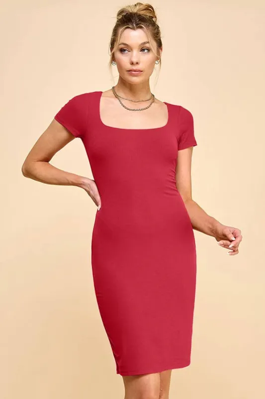DOUBLE LAYER SQUARE NECK RIBBED DRESS sold by Heart & Hips