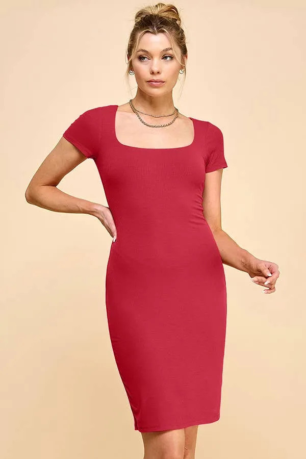 DOUBLE LAYER SQUARE NECK RIBBED DRESS sold by Heart & Hips