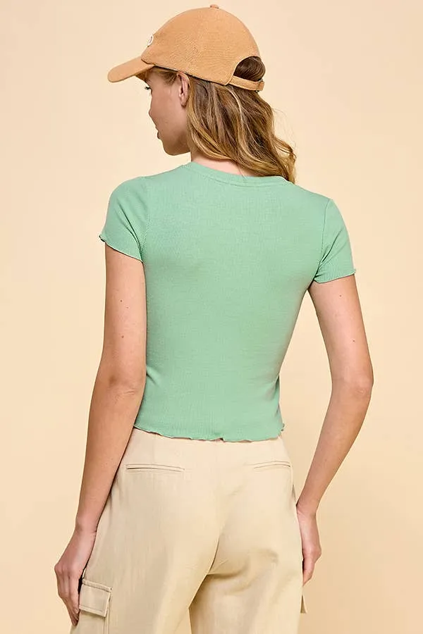 BUTTERFLY EMBROIDERY MERROW DETAIL CREW TOP sold by Heart & Hips product image thumbnail 3