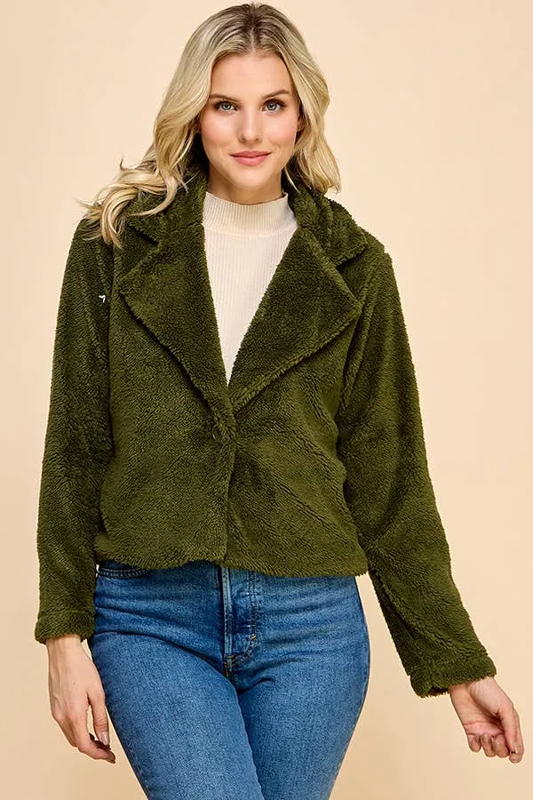 SHERPA NOTCHED COLLAR OPEN FRONT CROP JACKET sold by Heart & Hips