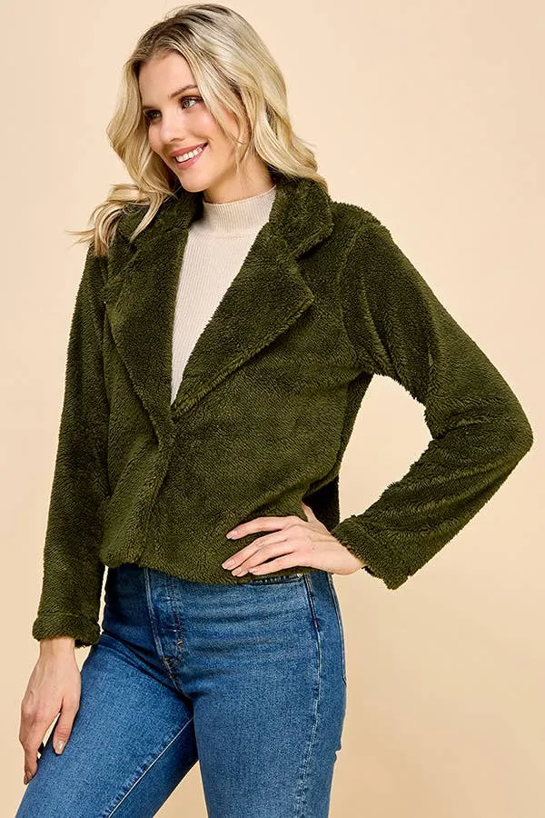 SHERPA NOTCHED COLLAR OPEN FRONT CROP JACKET sold by Heart & Hips product image thumbnail 3
