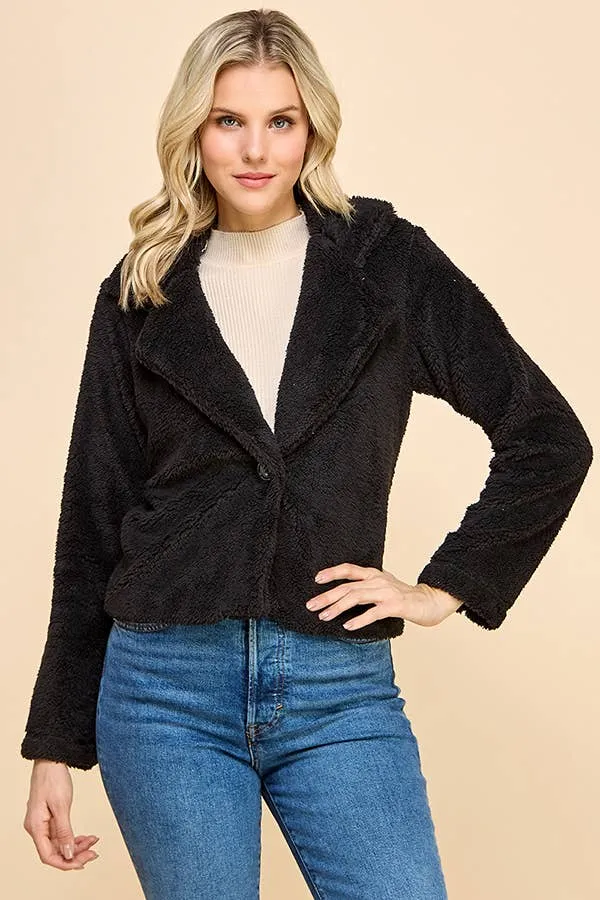 SHERPA NOTCHED COLLAR OPEN FRONT CROP JACKET sold by Heart & Hips product image thumbnail 4