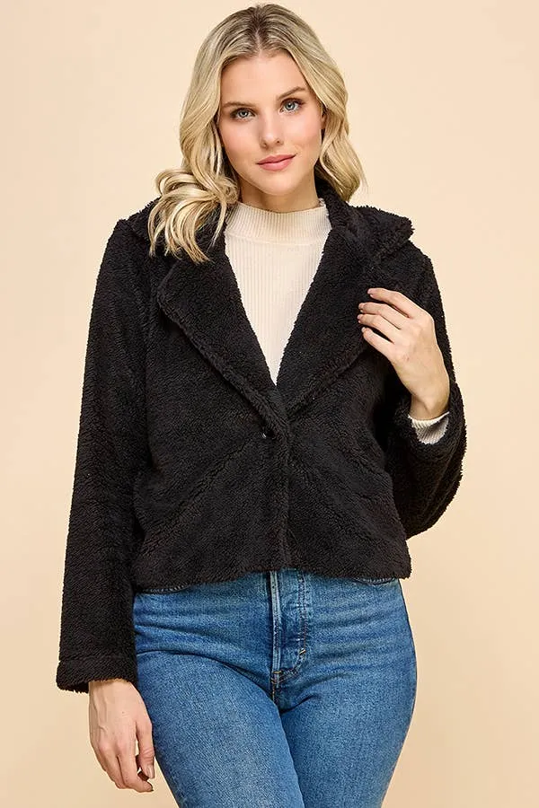 SHERPA NOTCHED COLLAR OPEN FRONT CROP JACKET sold by Heart & Hips product image thumbnail 5