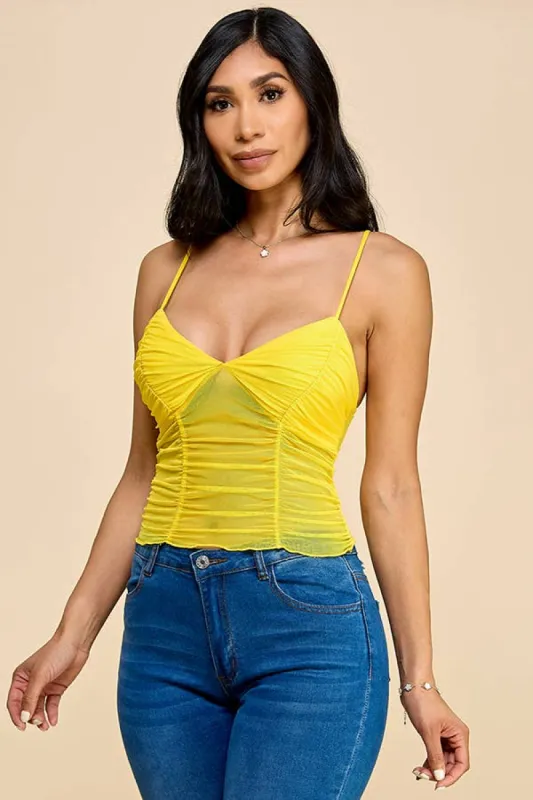 RUCHED DETAIL MESH CAMI TOP sold by Heart & Hips