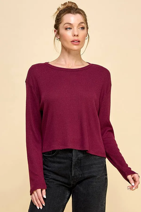 CREW NECK RELAX FIT BRUSHED HACCI RIB LONG SLEEVE TOP sold by Heart & Hips product image thumbnail 5