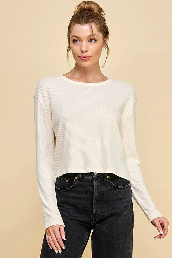 CREW NECK RELAX FIT BRUSHED HACCI RIB LONG SLEEVE TOP sold by Heart & Hips product image thumbnail 2