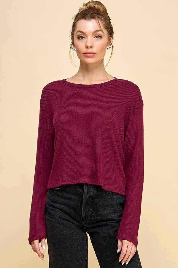 CREW NECK RELAX FIT BRUSHED HACCI RIB LONG SLEEVE TOP sold by Heart & Hips product image thumbnail 4