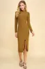 MOCK NECK FRONT SLIT LONG SLEEVE MIDI DRESS sold by Heart & Hips