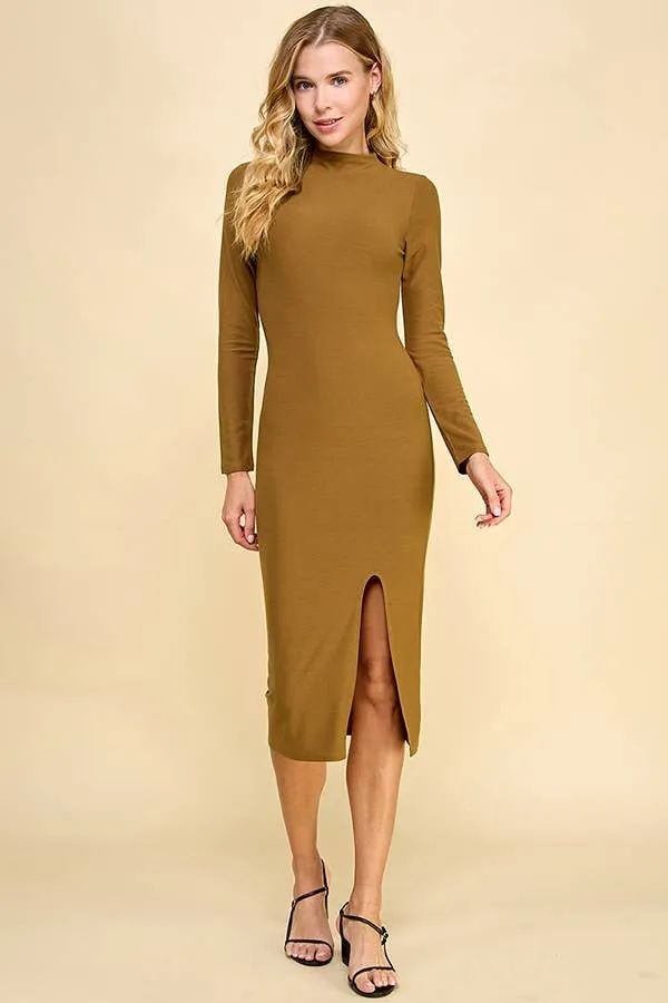 MOCK NECK FRONT SLIT LONG SLEEVE MIDI DRESS sold by Heart & Hips product image thumbnail 2