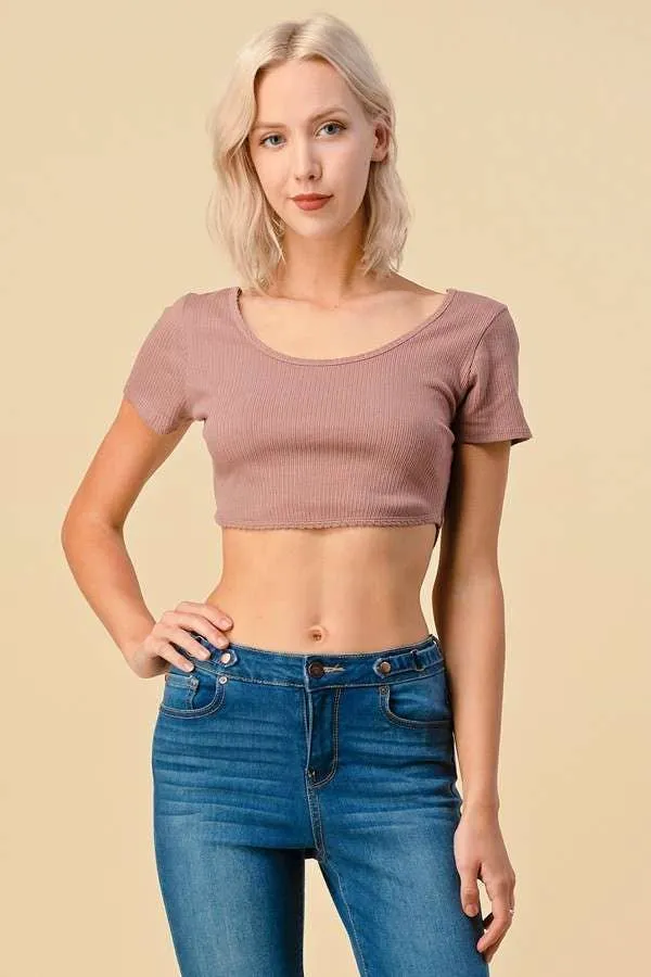 Double Scoop Edge Detail Scallop Stitch Crop Top sold by Heart & Hips