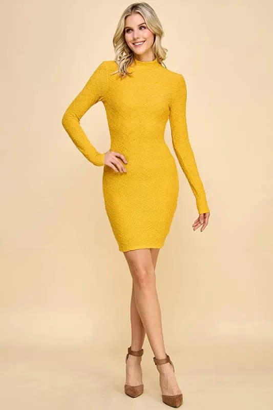 SMOCKED JACQUARD MOCK NECK MINI DRESS sold by Heart & Hips