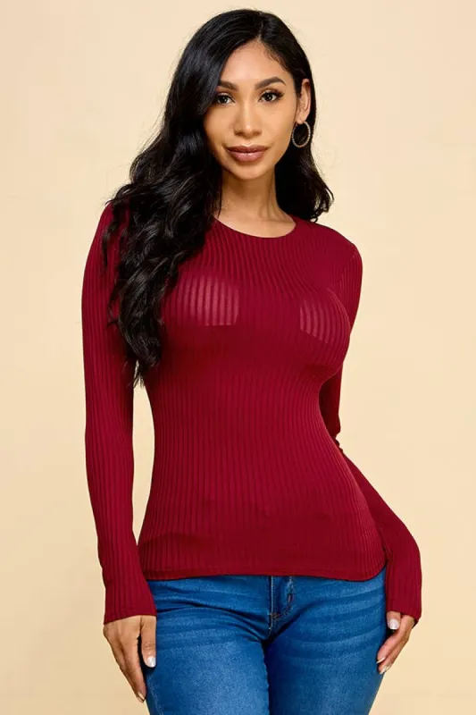 SCOOP NECK RIB WITH BUILT IN BRA PAD LONG SLEEVE TOP sold by Heart & Hips