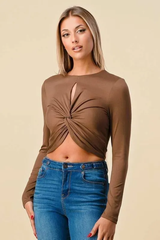 Front Double Cut Twist Bottom Long Sleeve Top sold by Heart & Hips