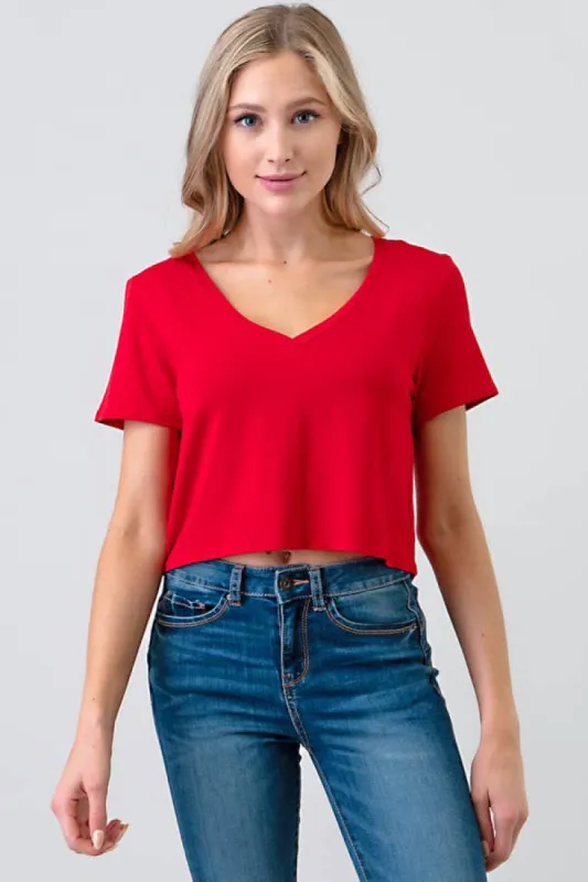 V-NECK CROP SHORT SLEEVE TOP sold by Heart & Hips
