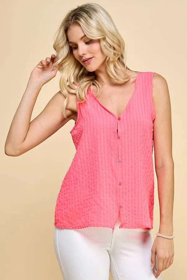 BUTTON DOWN DETAUL BUBBLE WOVEN TANK TOP sold by Heart & Hips product image thumbnail 3