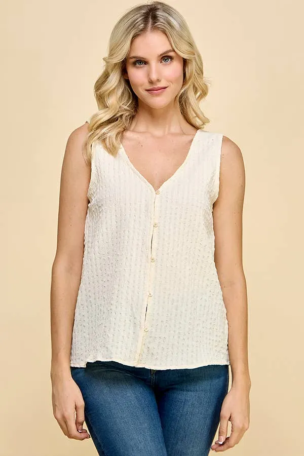 BUTTON DOWN DETAUL BUBBLE WOVEN TANK TOP sold by Heart & Hips product image thumbnail 4