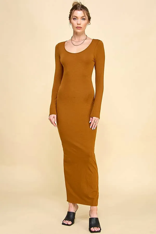 SCOOP NECK MAXI BACK DEEP SLIT LONG SLEEVE DRESS sold by Heart & Hips product image thumbnail 4