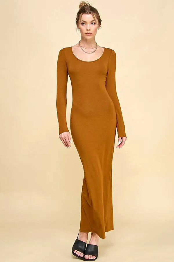 SCOOP NECK MAXI BACK DEEP SLIT LONG SLEEVE DRESS sold by Heart & Hips product image thumbnail 5