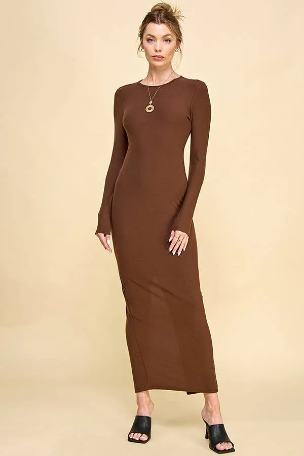 CREW NECK MAXI DRESS W/ DEEP BACK SLIT sold by Heart & Hips product image thumbnail 5