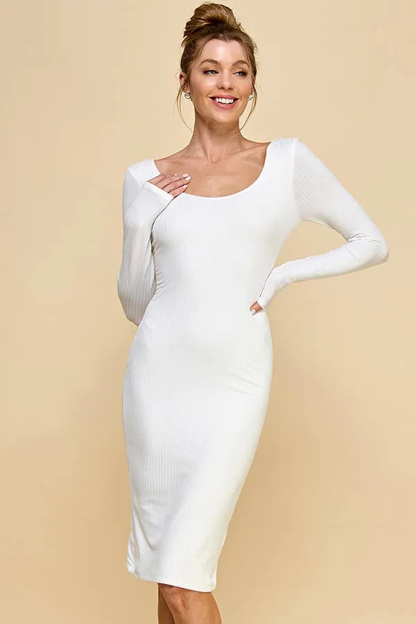 SCOOP NECK DOUBLE LAYERED RIBBED MIDI DRESS sold by Heart & Hips product image thumbnail 4