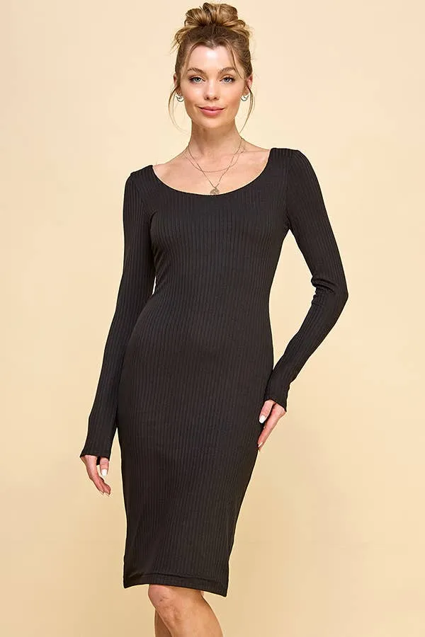 SCOOP NECK DOUBLE LAYERED RIBBED MIDI DRESS sold by Heart & Hips product image thumbnail 2