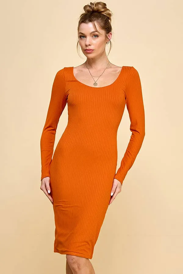 SCOOP NECK DOUBLE LAYERED RIBBED MIDI DRESS sold by Heart & Hips product image thumbnail 5