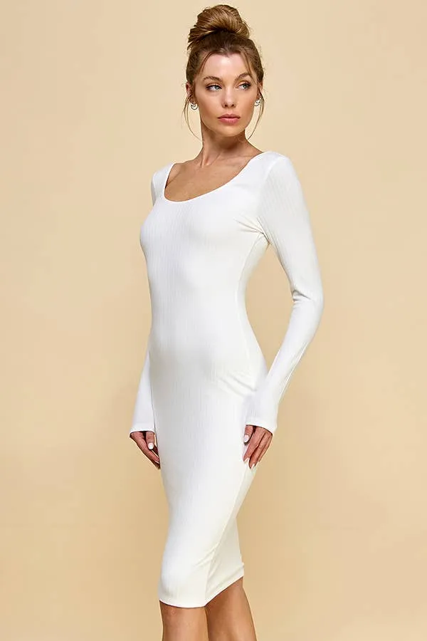 SCOOP NECK DOUBLE LAYERED RIBBED MIDI DRESS sold by Heart & Hips product image thumbnail 3