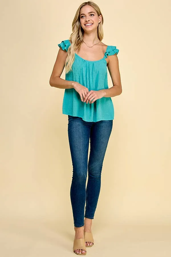 RUFFLE SLEEVE WOVEN TOP sold by Heart & Hips product image thumbnail 4