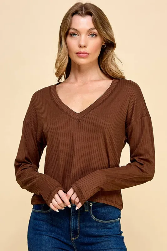V- NECK WITH DROP SHOULDER TOP WITH STITCHING DETAIL sold by Heart & Hips