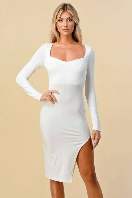SLIT DETAIL SQUARE NECK MIDI DRESS sold by Heart & Hips