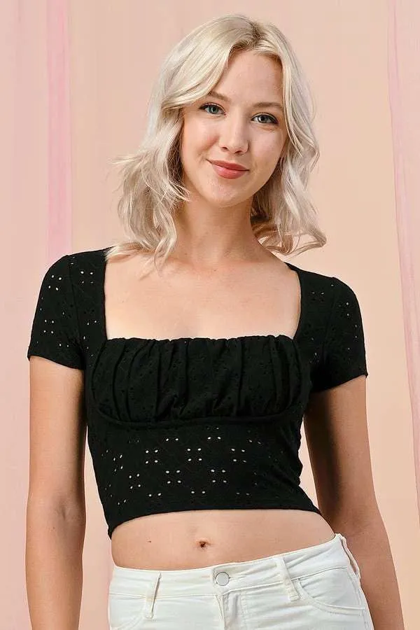 Ruched Bra Lining Detail Eyelet Short Sleeve Top sold by Heart & Hips product image thumbnail 4