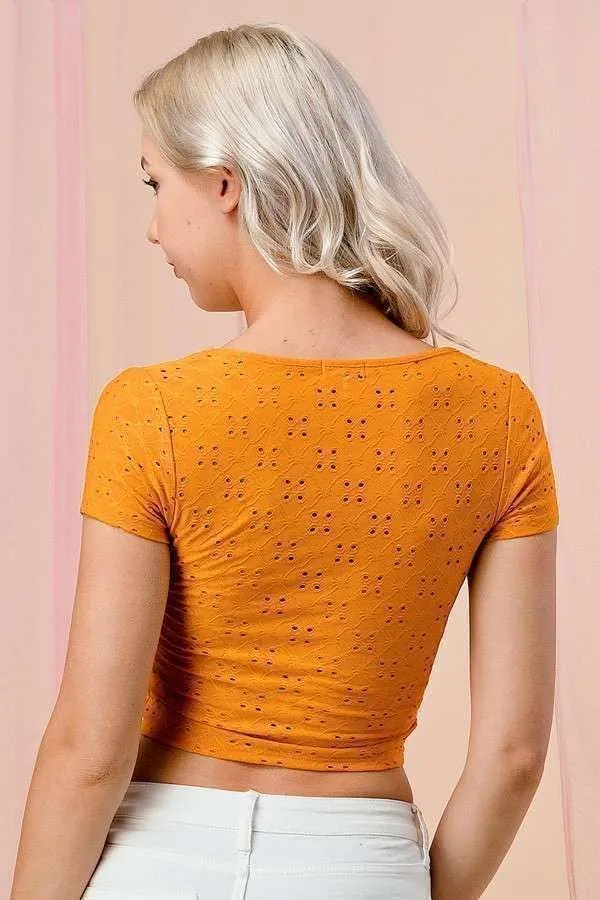Ruched Bra Lining Detail Eyelet Short Sleeve Top sold by Heart & Hips product image thumbnail 2