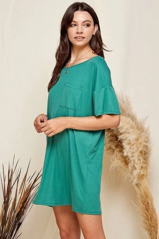 BRUSHED RIB T-SHIRT DRESS WITH POCKET sold by Heart & Hips