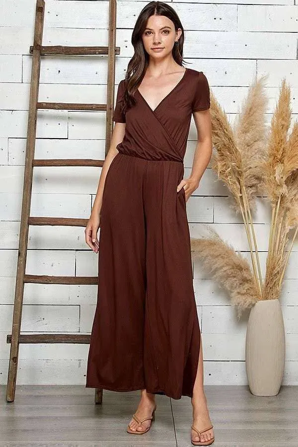 Surplice V-Neck Wide Leg Jumpsuit W/Side Pockets sold by Heart & Hips product image thumbnail 2